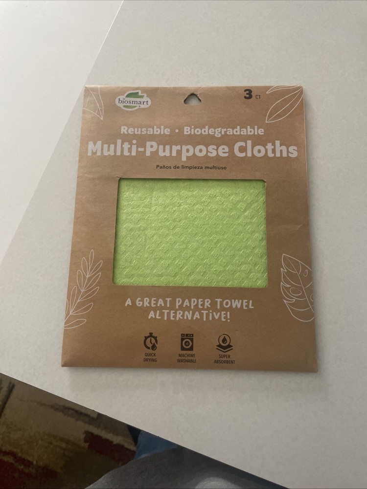 Biosmart Multi-Purpose Cloths 3 Count Pack Green Reusable Biodegradable