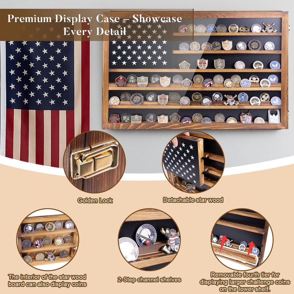 Challenge Coin Display Case – Large Horizontal Wall Mounted Cabinet with A