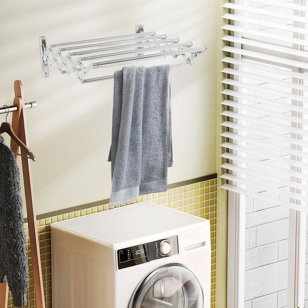 Wall-Mounted Laundry Hanger Expandable Folding Clothes Drying Towel Rack Adjust