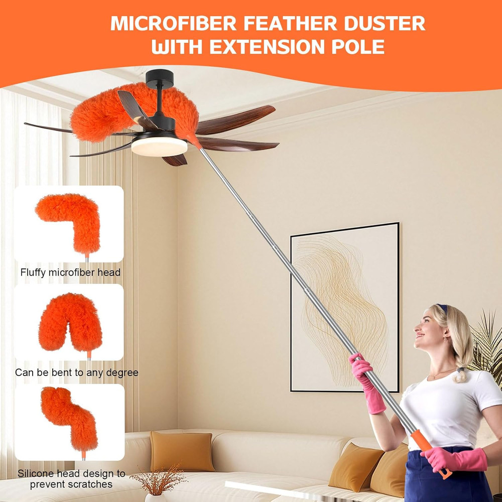 Microfiber Feather Duster Extendable Duster with 30'' to 100'' Telescoping Exten
