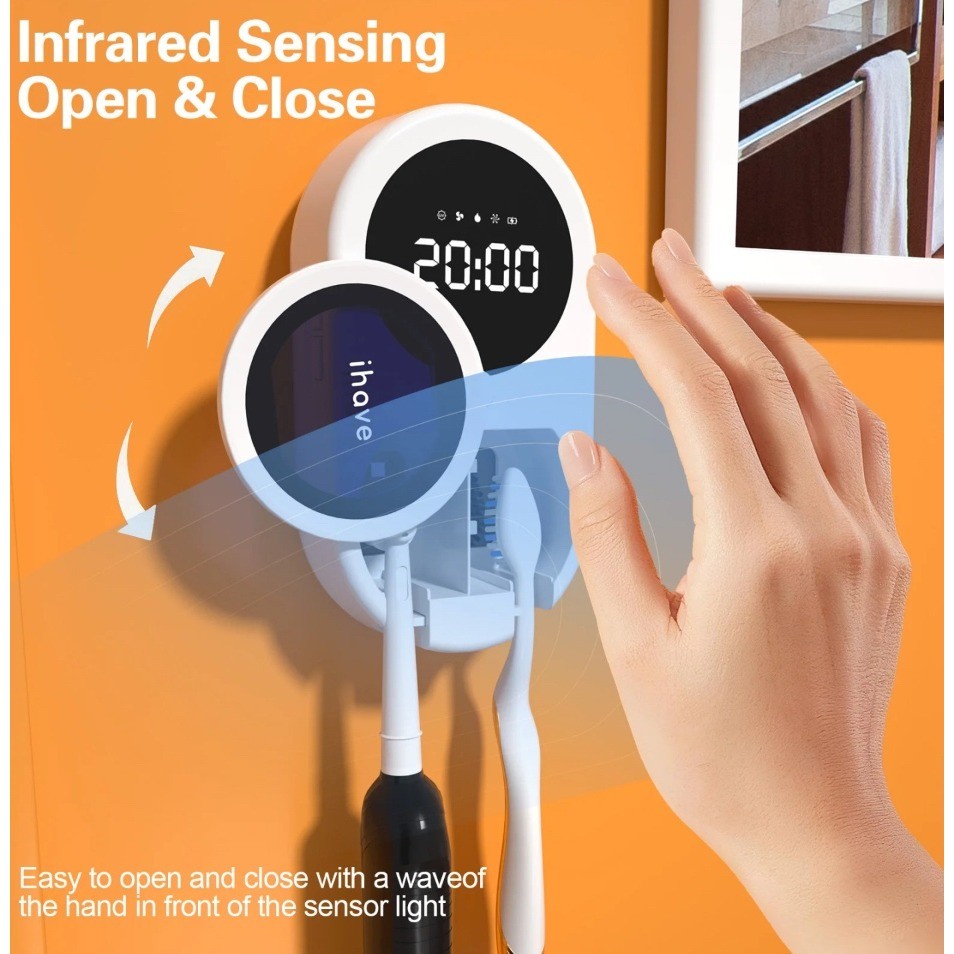 ihave Smart Toothbrush Holder Wall Mounted Automatic Sensor Cover Digital Clock
