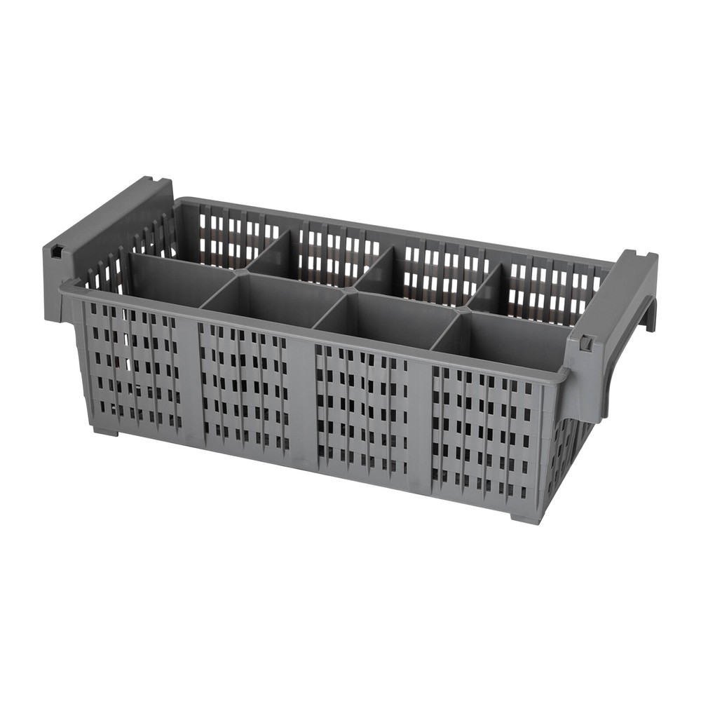 2pcs Flatware Set in PP Buffet 8 Compartments Flatware Drying Container Gray