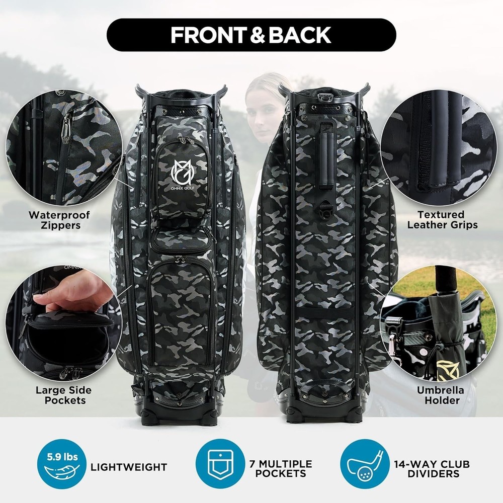 14-way Full Length Omnix DIY interchangeable Outer Shell GOLF Cart Bag Blk Hawk