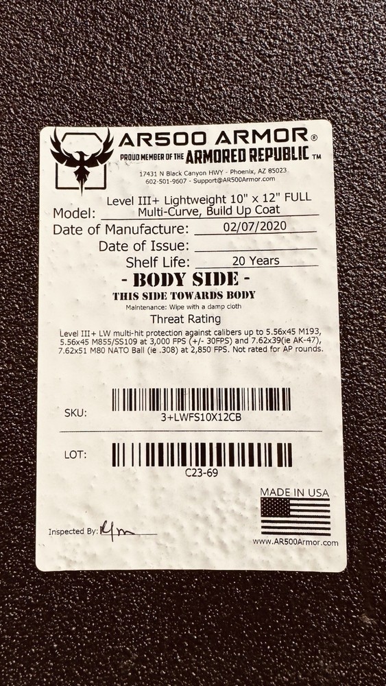AR500 Body Armor Level III+