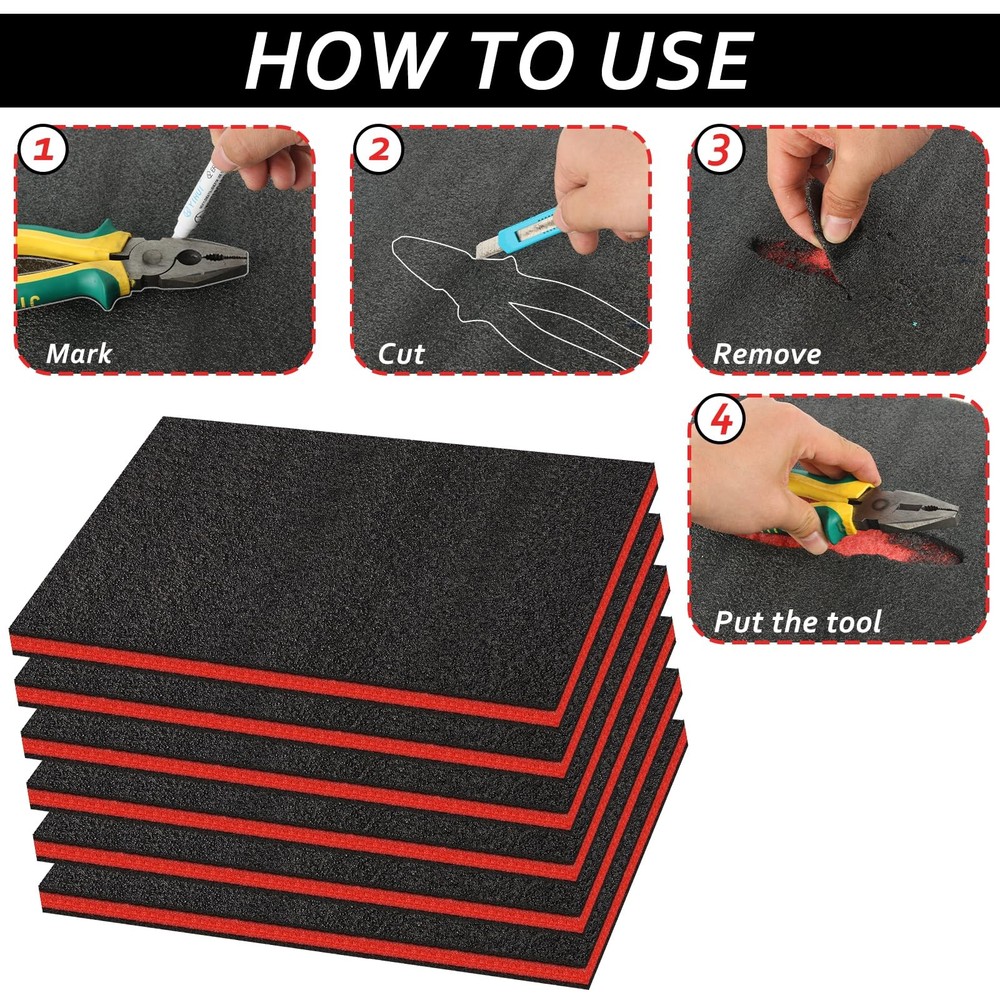 6 Pack Tool Box Foam Inserts for Cases 18 x 12 x 1 Inch Polyethylene Storage ...