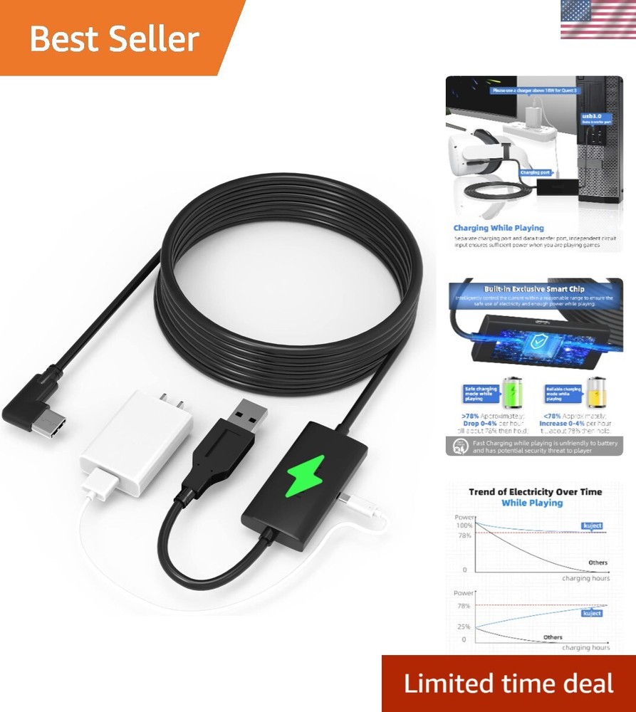 16FT USB 3.0 Link Cable for Oculus Quest 3, 2 & Pro - Charge While You Play!
