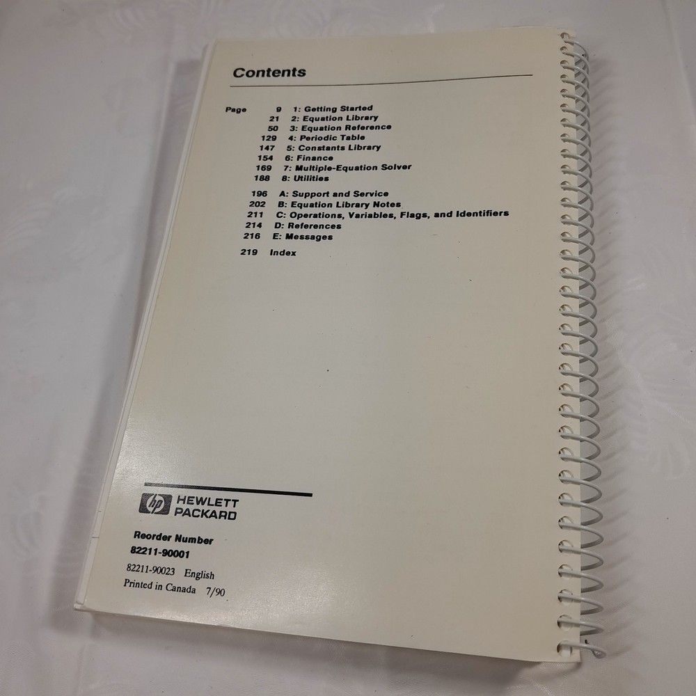 HEWLETT PACKARD HP Solve Equation Library Application Card Owner's Manual 8211A