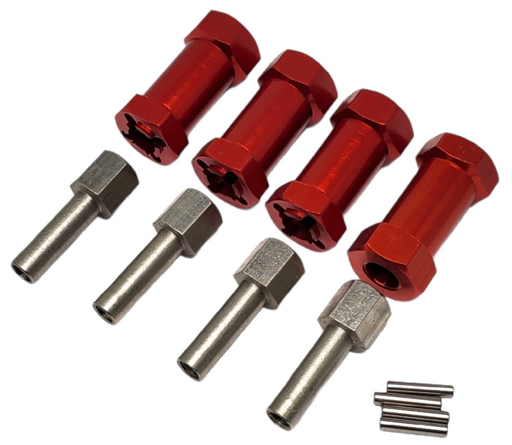 NHX RC Wheel Hex Adaptor Extensions 12x25mm Red (4pc)