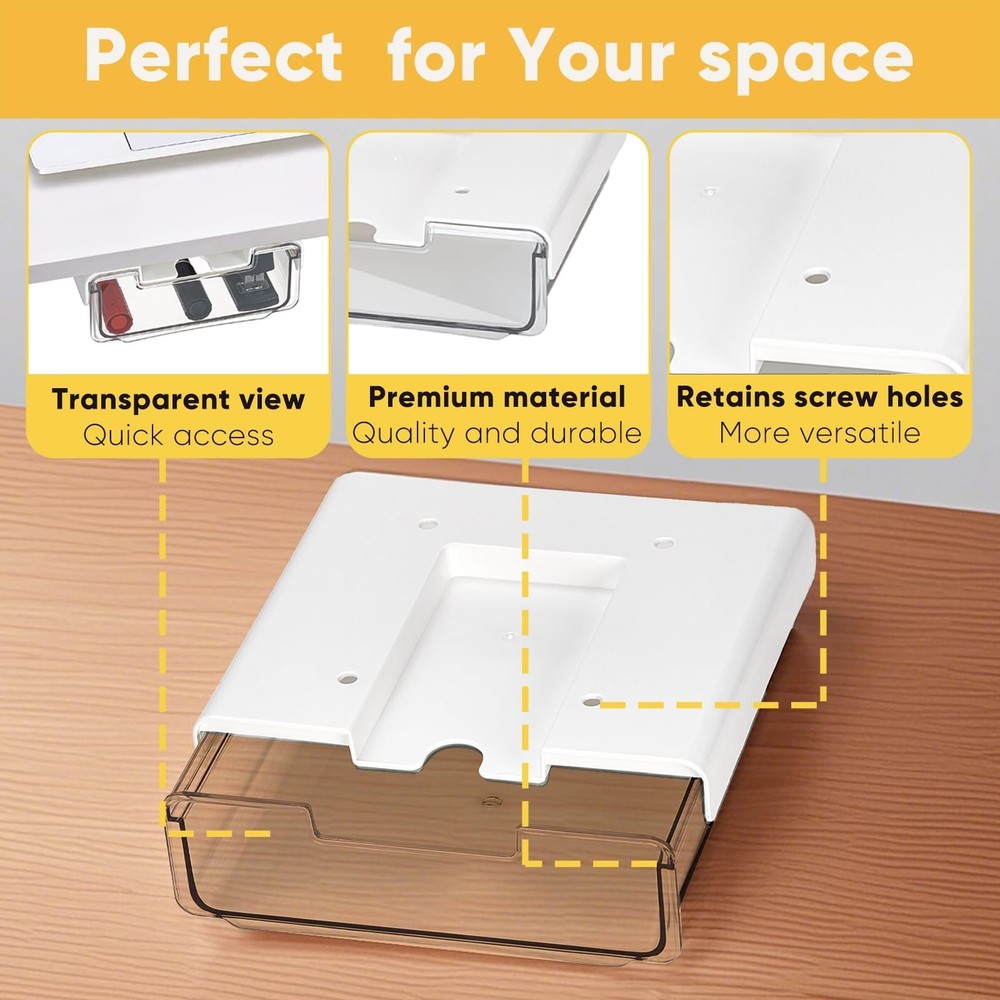 2 Pack Under Desk Hanging Drawer Slide Pull Out, Attachable Clear Acrylic Sto...