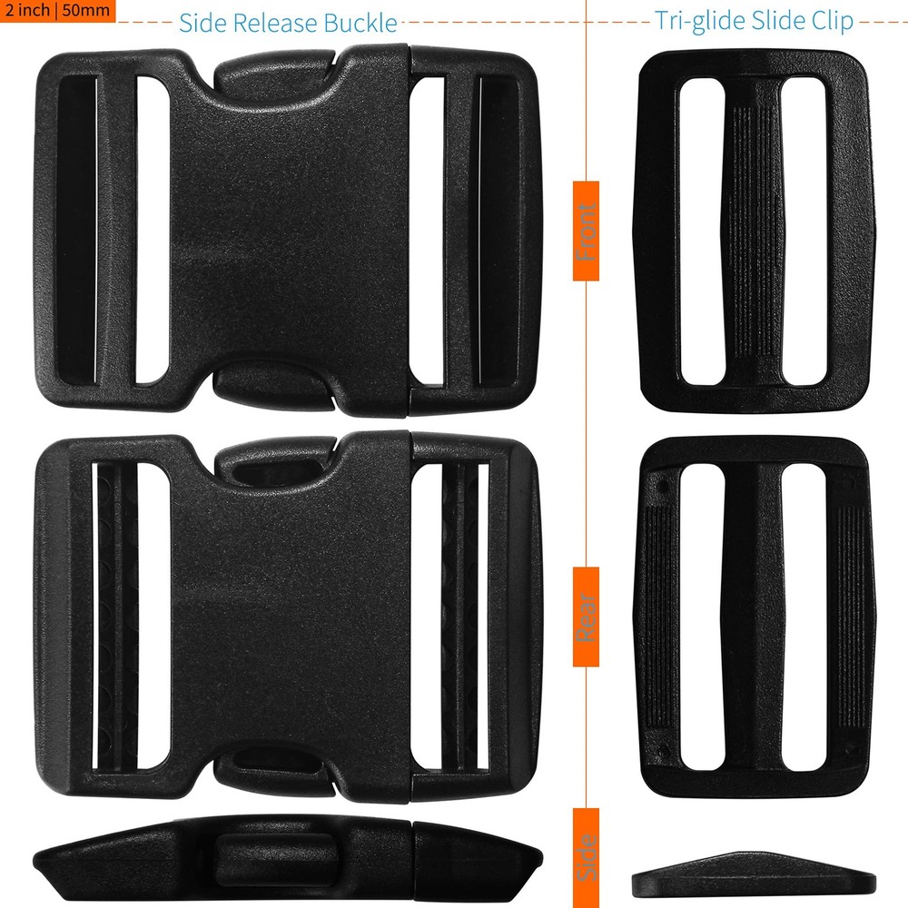 LASIGHT Buckles for 2 inch Wide Webbing 2 Set 2 Webbing, Black_2x2"