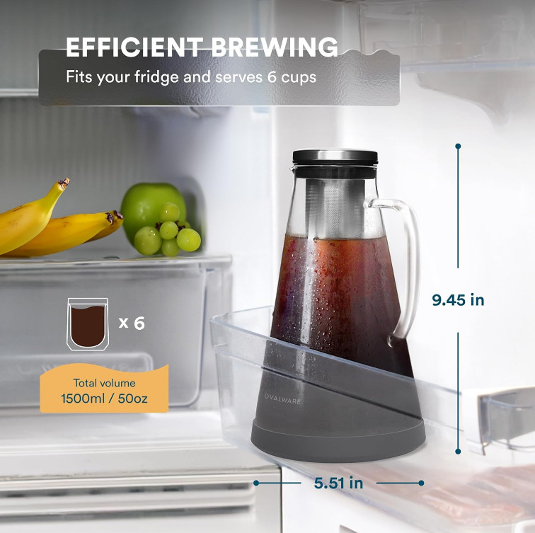 New 1.5L Cold Brew Coffee & Tea Maker, Glass Pitcher with Filter