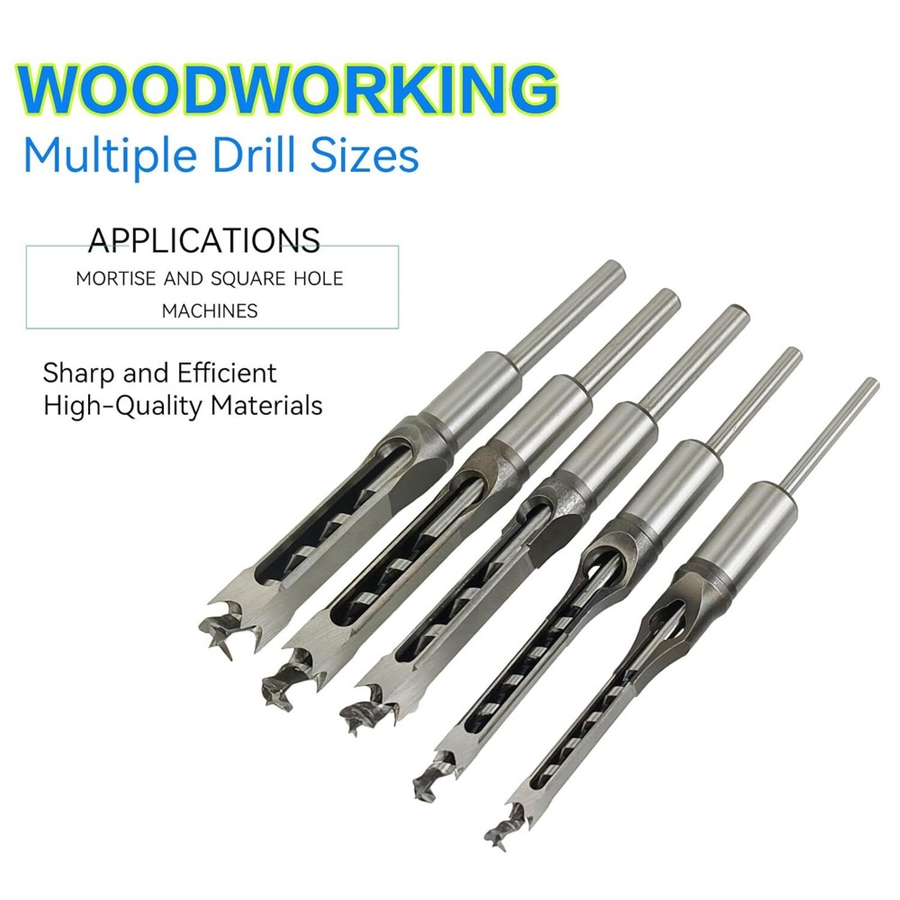 6Pcs Woodworking Square Drill Bits Set, HSS Wood Mortising Chisel Countersink