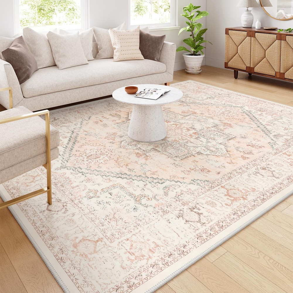 LIVEBOX Pink Area Rug 8x10 - Large 8' x 10' (Rectangular), Medallion