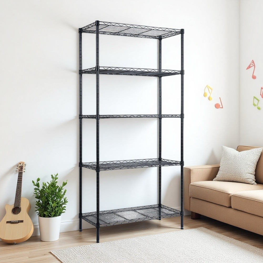 5-Tier Wire Shelving Unit - Adjustable, Black & Modular Kitchen Storage Rack