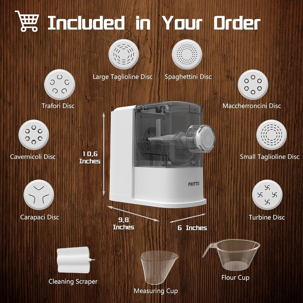 Electric Pasta Maker Machine Automatic 8 Discs Noodle Creator White