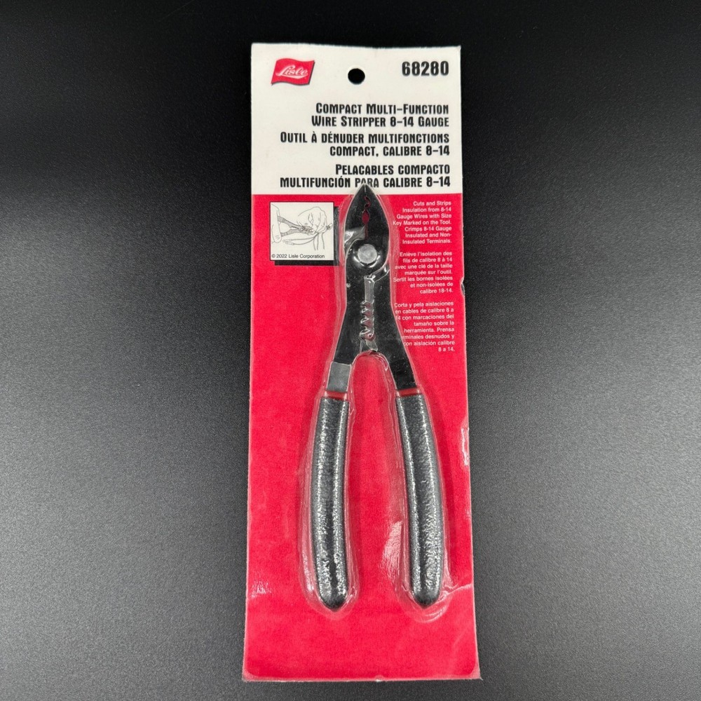 Lisle 68280 Compact Multi Function Wire Stripper Crimper Tool 8-14 Gauge New