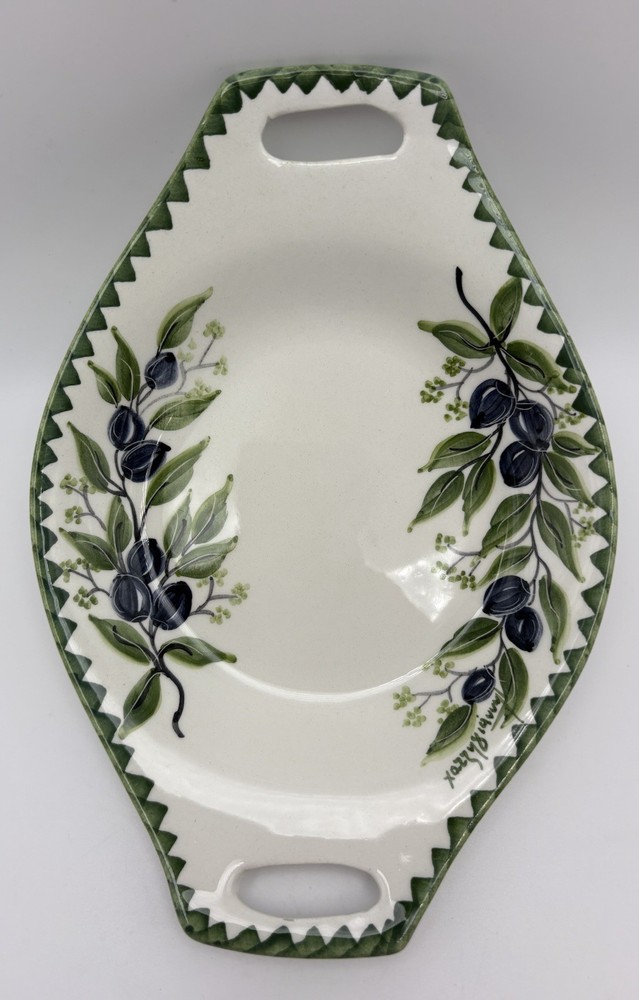 Mediterranean-Inspired Ceramic Serving Platter Hand-Painted & Artist Signed 8.5”