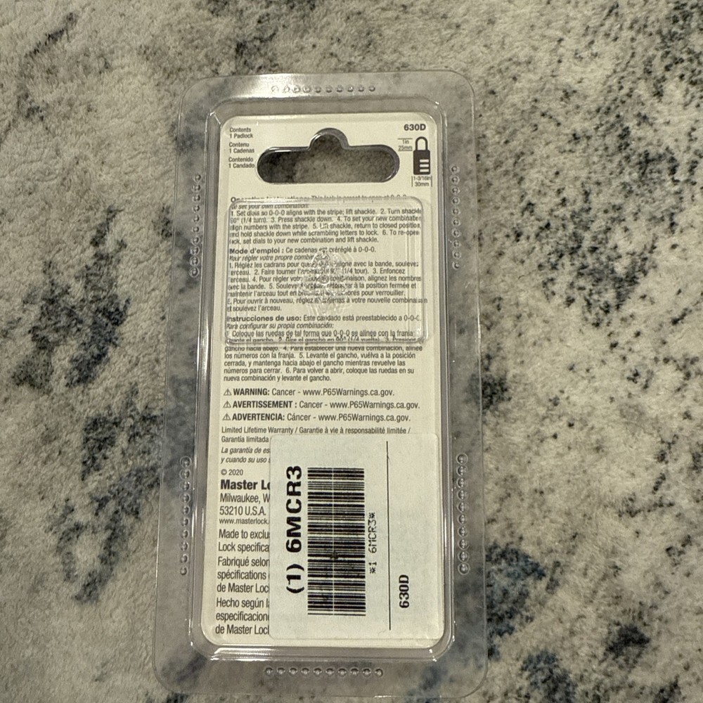 Master Lock 3-Digit Combination Lock Aluminum