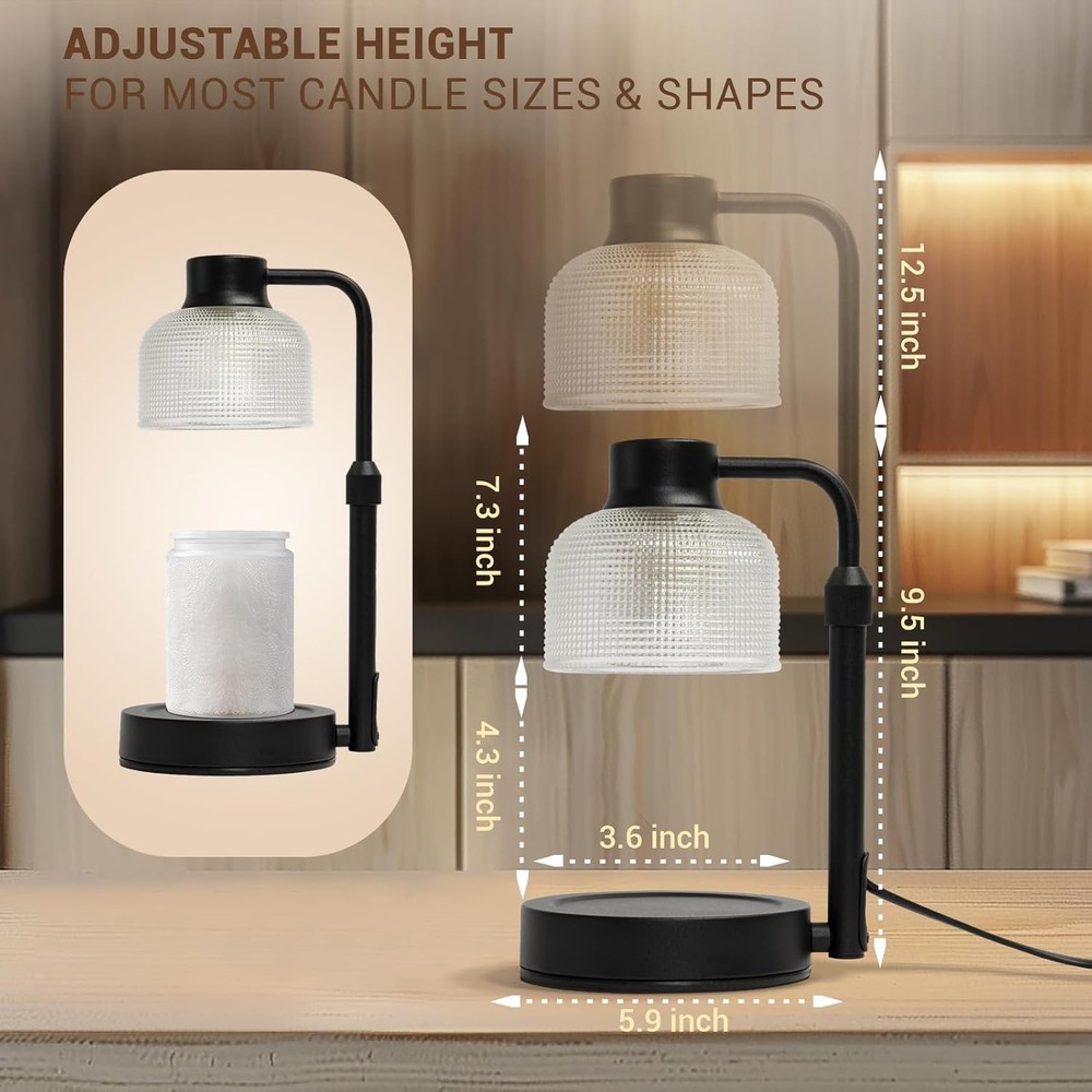 KLL Candle Warmer Lamp with Timer: Adjustable Height Dimmable Black