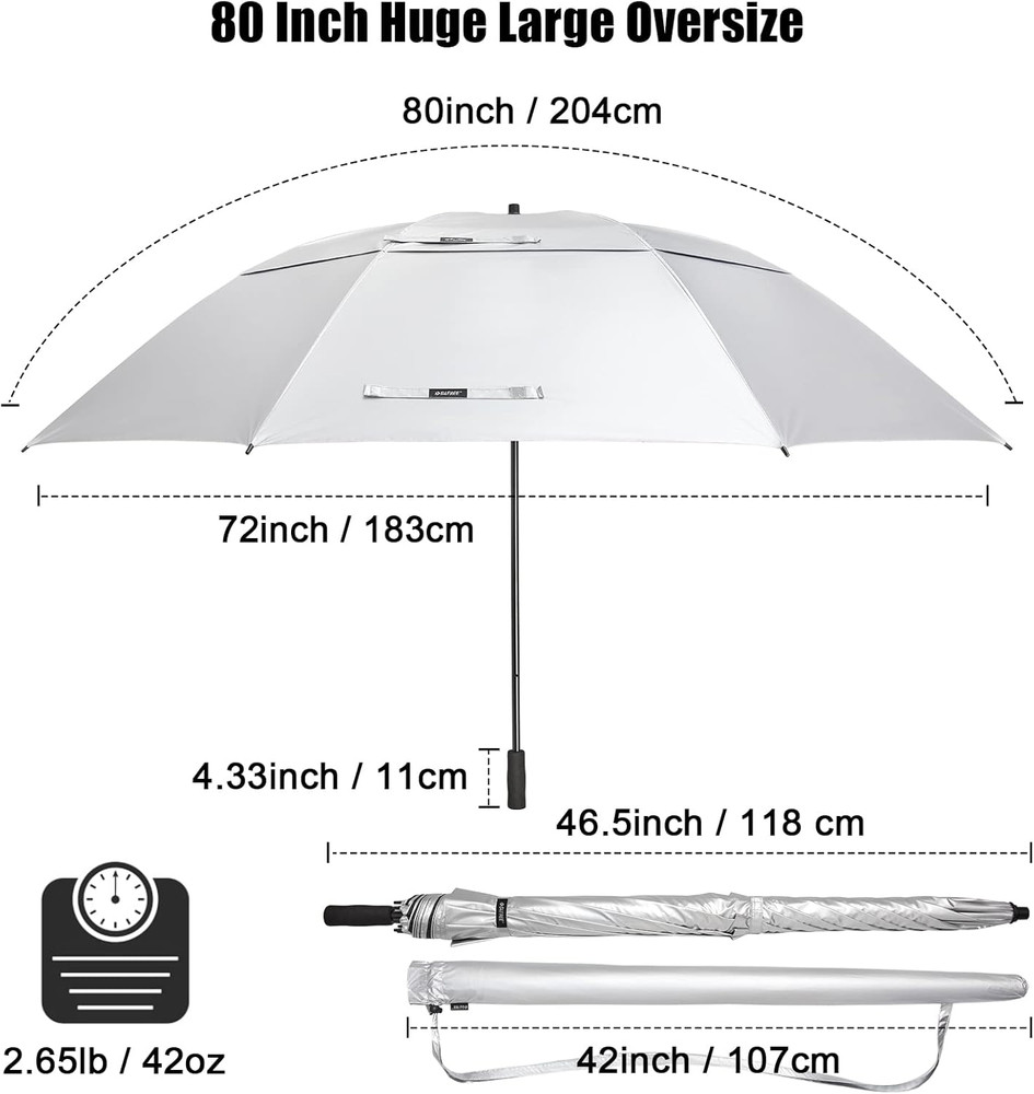 80 Inch Huge Large Oversize Golf Umbrella Double Canopy Vented Windproof Stick U