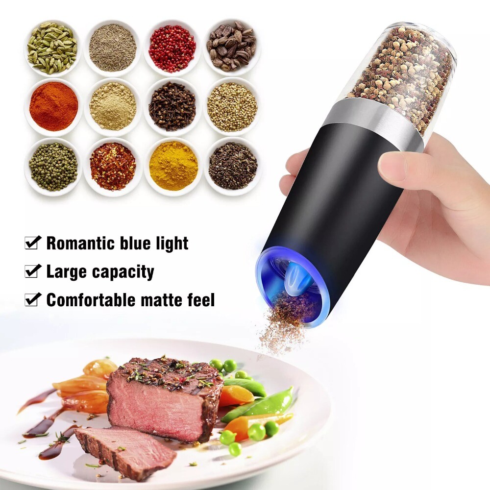 Automatic Gravity Electric Salt Pepper Grinder LED Light Adjustable Coarseness