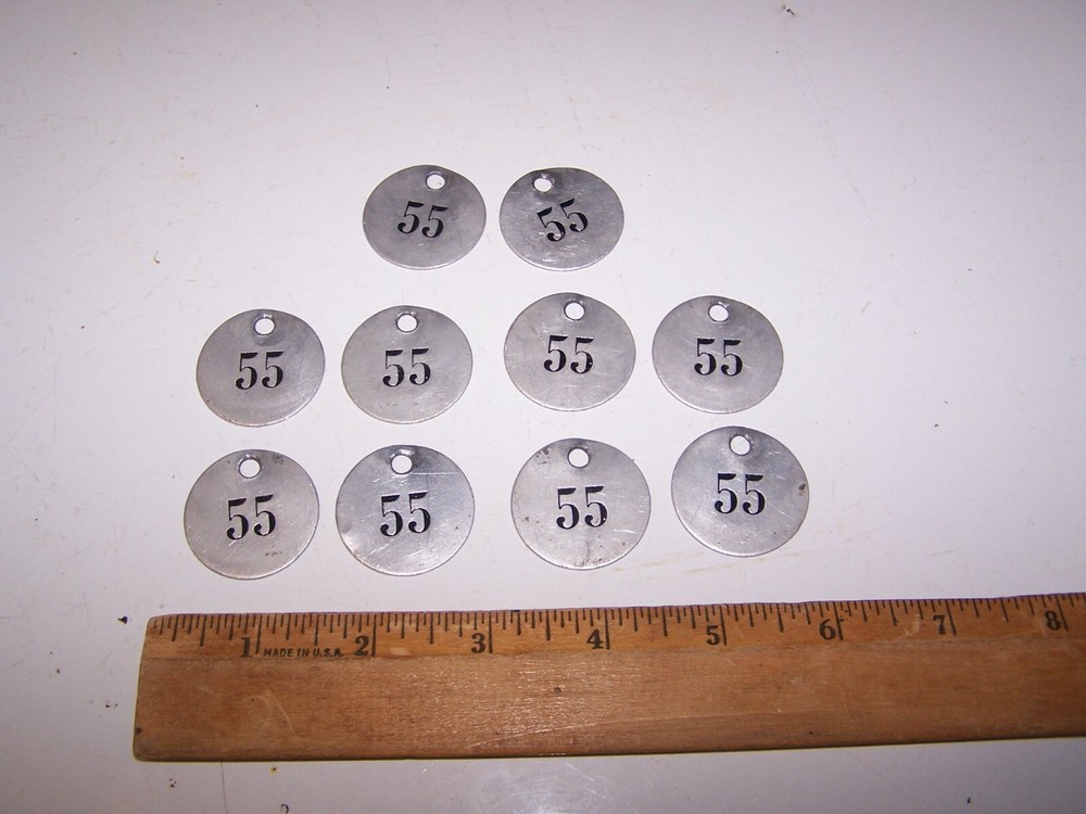 10 Vintage Aluminum #55 Tool Tags