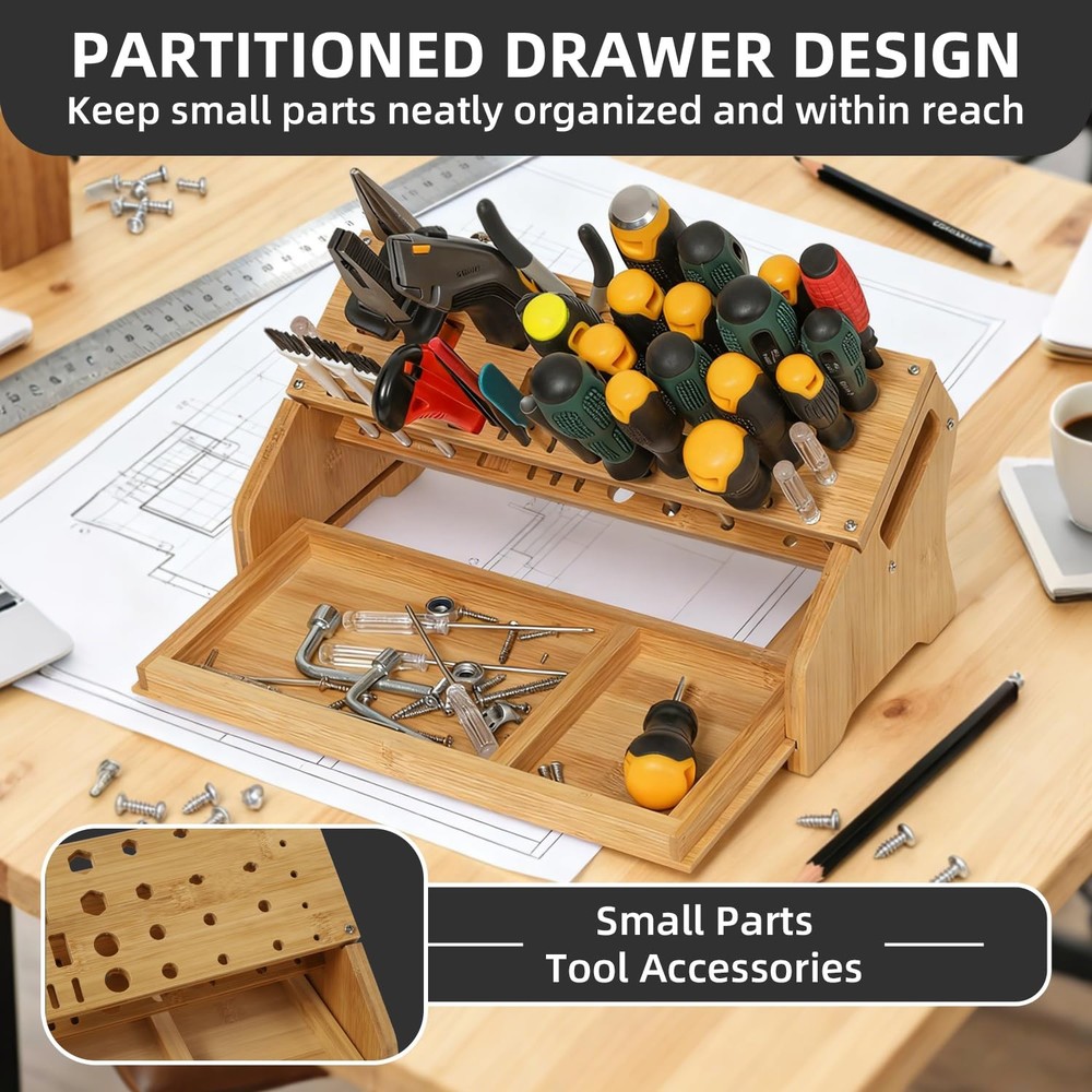 Bamboo Screwdriver Organizer - Tool Storage Organizer Workbench Desktop Rack ...