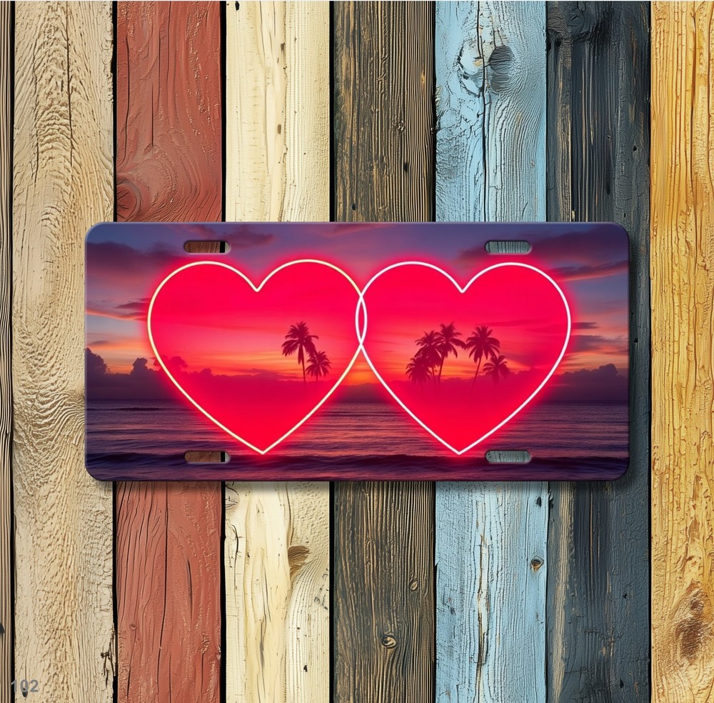 Custom Double Hearts Artwork Add Text License Plate Customizable Front Plate