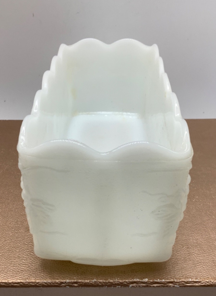 Vintage Grape & Leaf Milk Glass Fire King Anchor Hocking Planter, Rectangular 8”