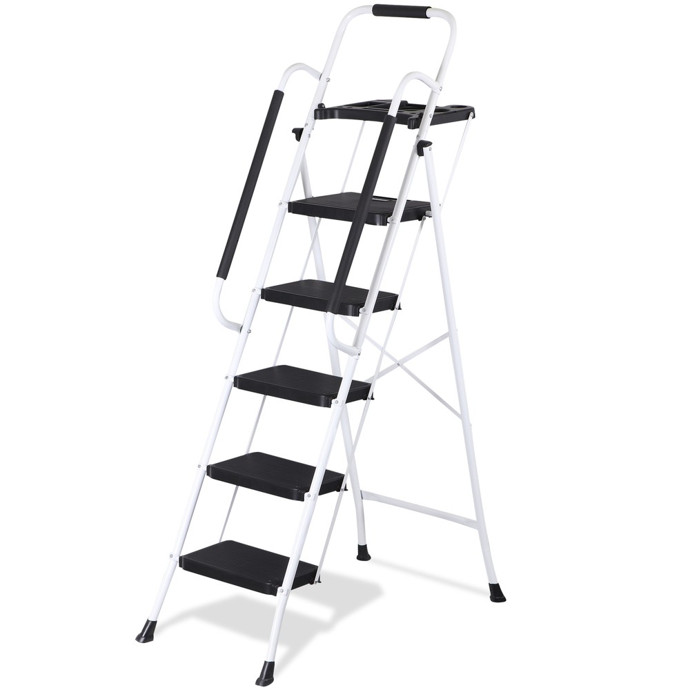 Step Ladder Folding 5-Step Ladder with Tool Platform Step Stool Lightweight
