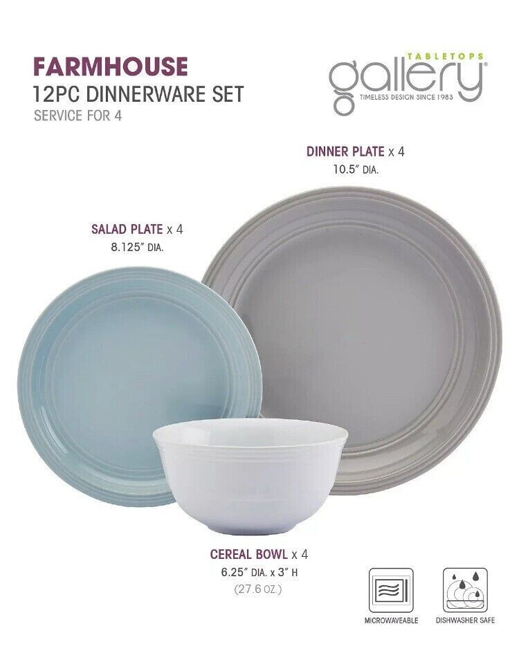 Tabletops Unlimited Farmhouse Multicolor 11 Pc. Dinnerware Set, Service for 4