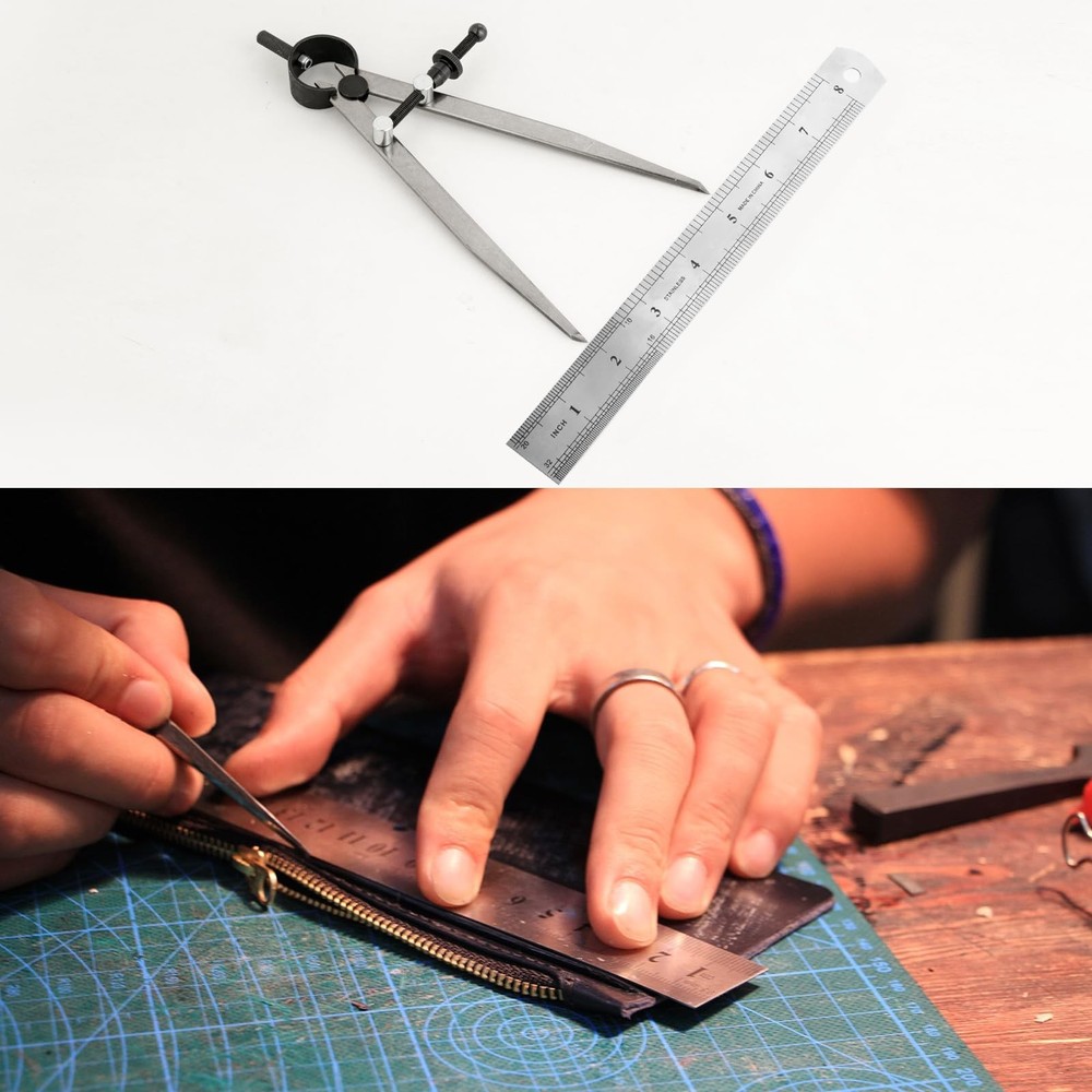 Professional Metal Compass Set, 8 Inch Adjustable Divider Leather Compass