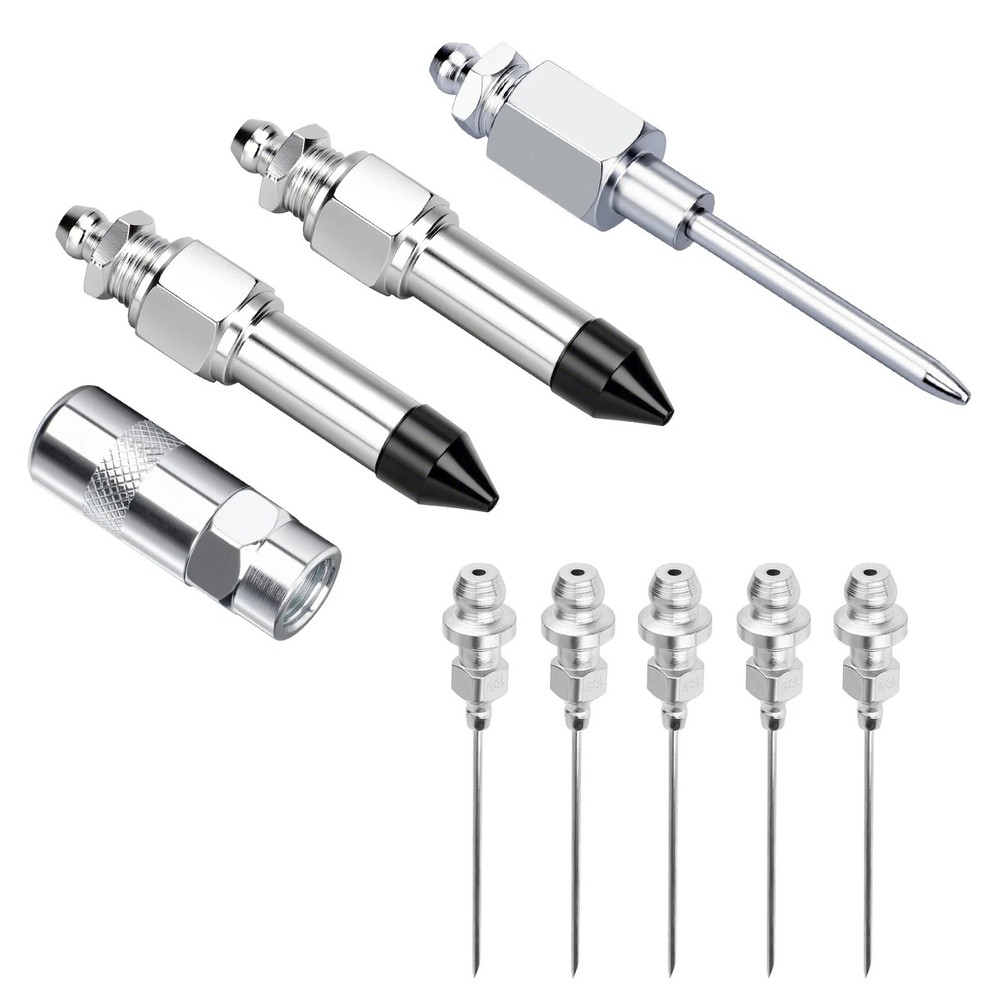 Complete Grease Injector Needle Nozzle Kit with Rubber Adapter Tool 9Pcs Set