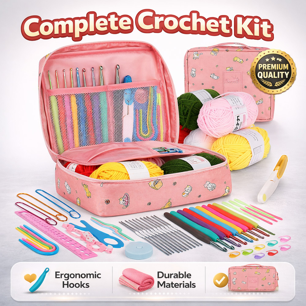 Crochet Kit for Beginners 59pcs Includes Yarn Hooks Accessories Storage