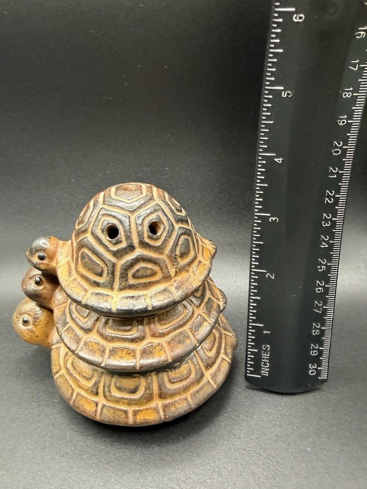 Vintage Ceramic Turtle Incense Burner Stacking Turtle Figurine Cone Holder