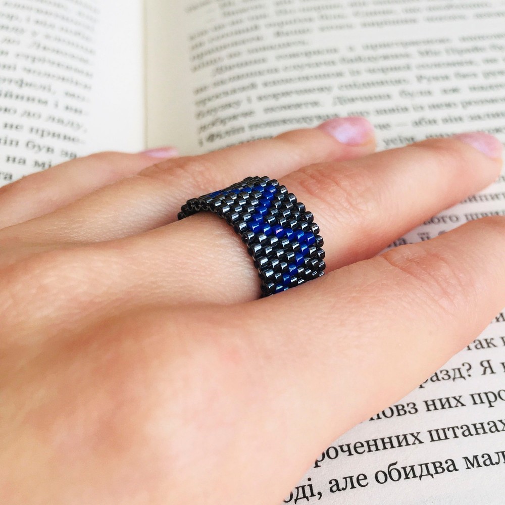 Geometric Beaded Ring, Custom Miyuki Seed Bead Wide Band Ring, Zigzag Pattern
