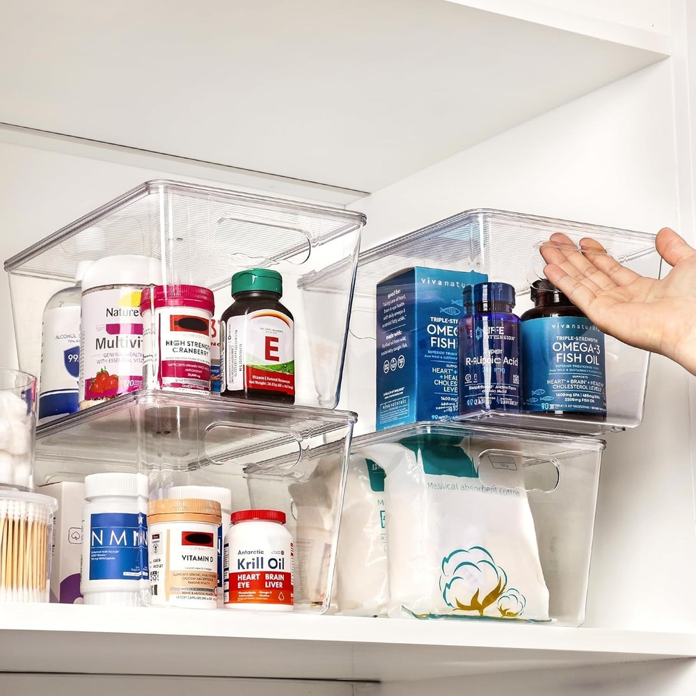 6-Pack Clear Stackable Storage Bins w Lids Large Plastic Organizer