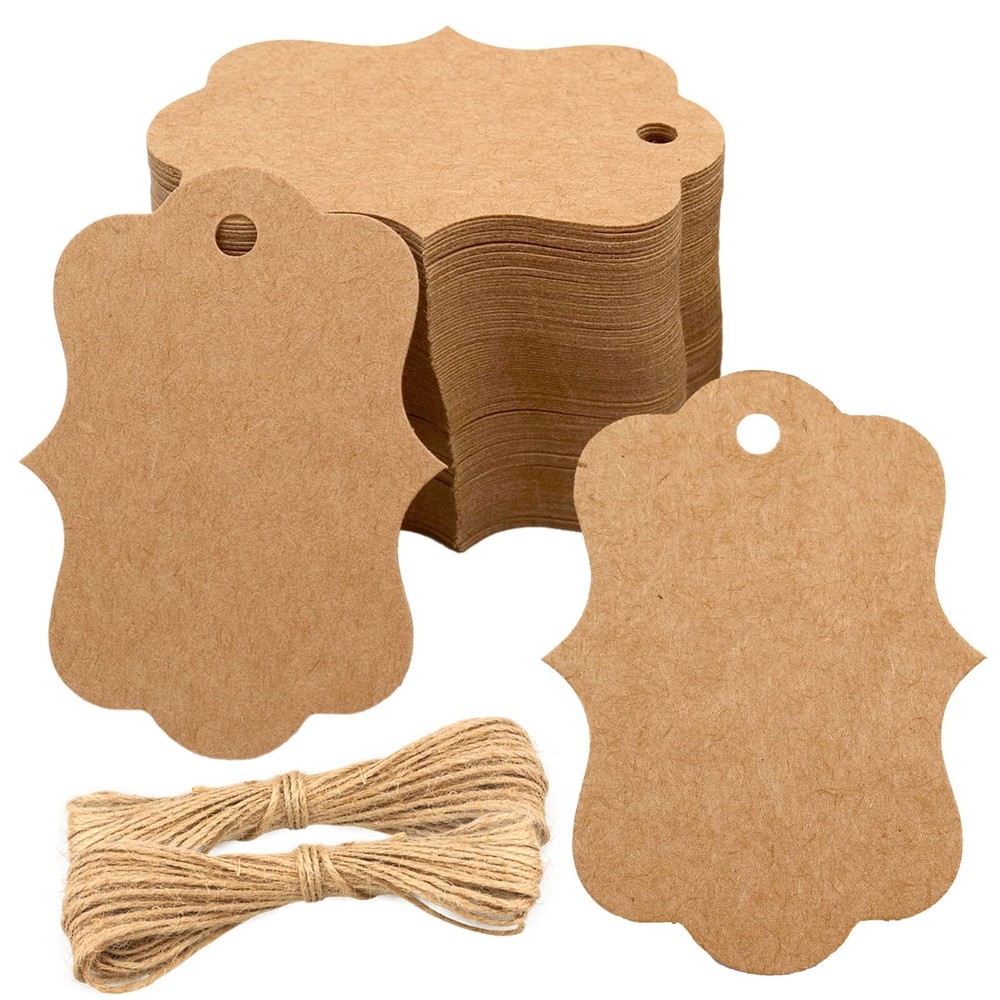 Gift Tags,100 Pcs Kraft Paper Gift Tags with String Vintage Gift Tags Brown