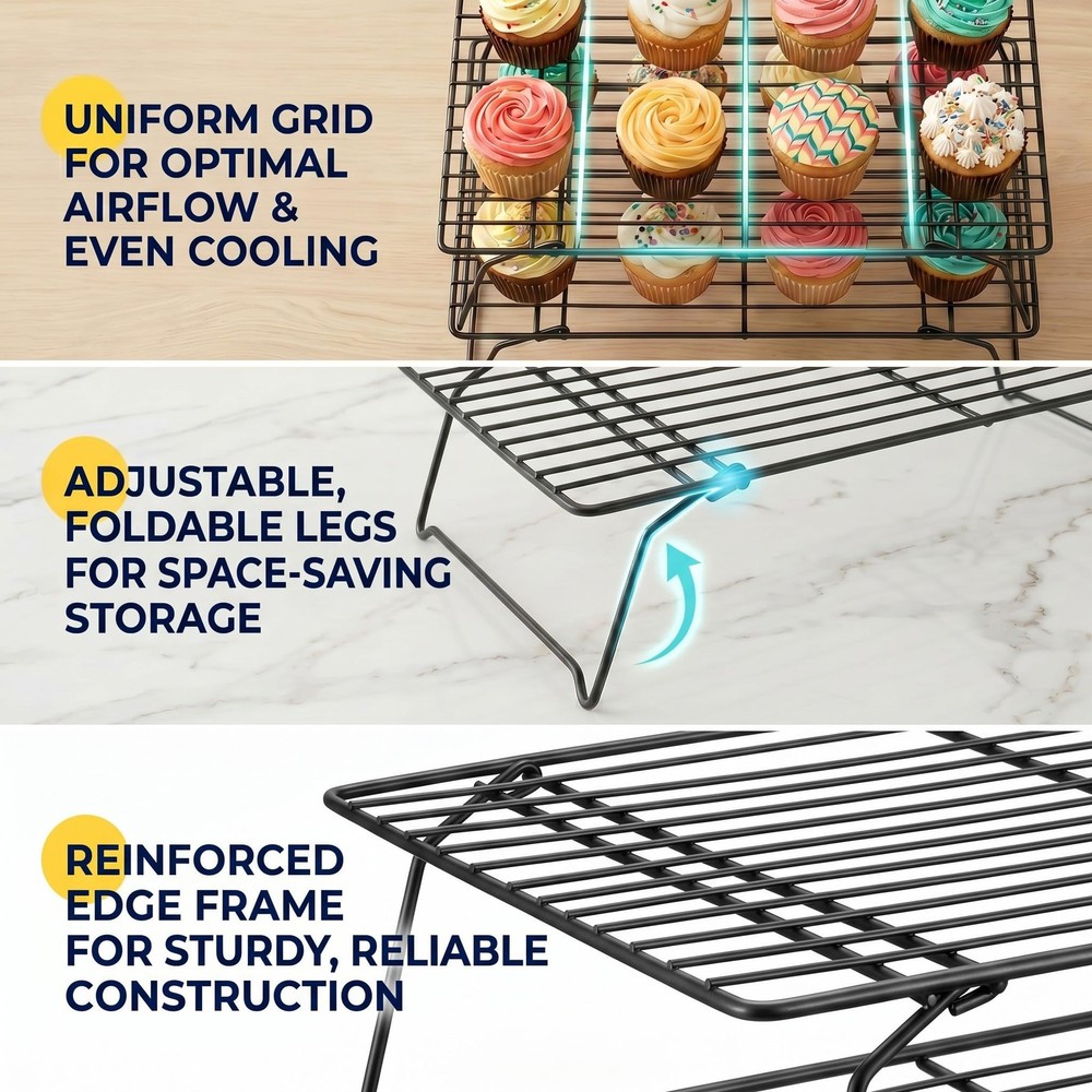Cooling Racks for Baking, 3-Tier Stackable Wire Cooling Rack Set 10"x15.8",He...