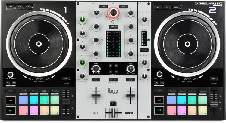 Hercules DJ DJControl Inpulse 500 2-channel DJ Controller with Case- Silver