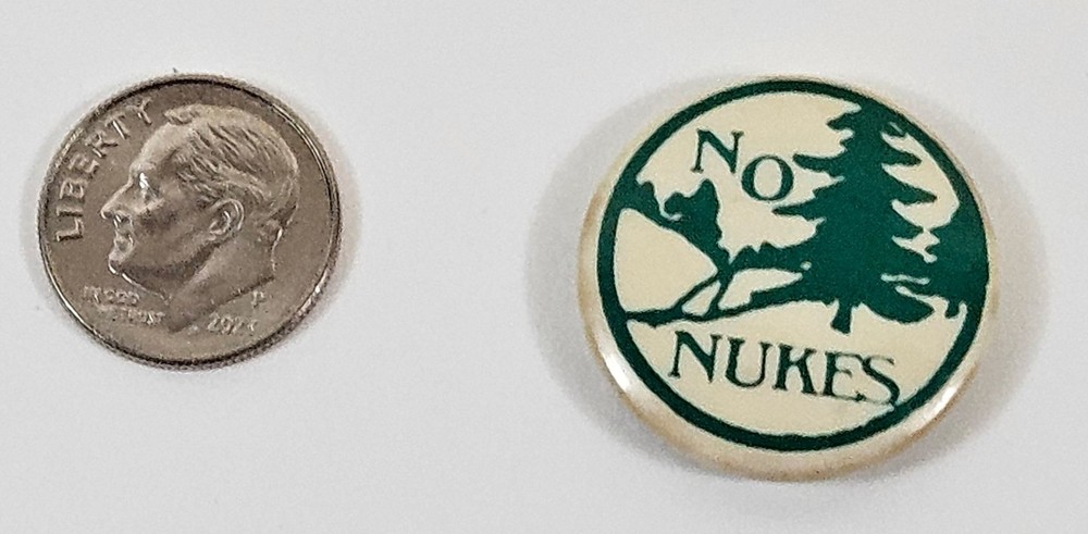No Nukes Protest Pine Tree Button Pin 1980's