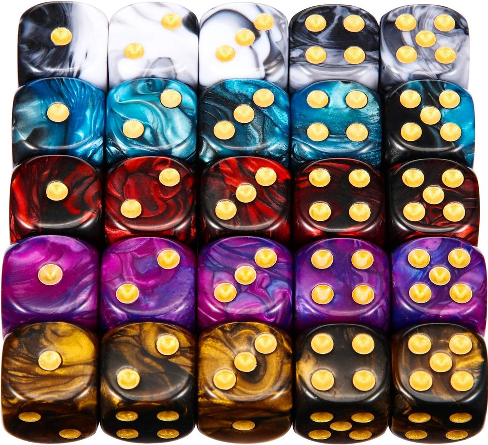 Tecunite 25 Pieces 6 Side Polyhedral Dice Set with Black Pouch Compatible