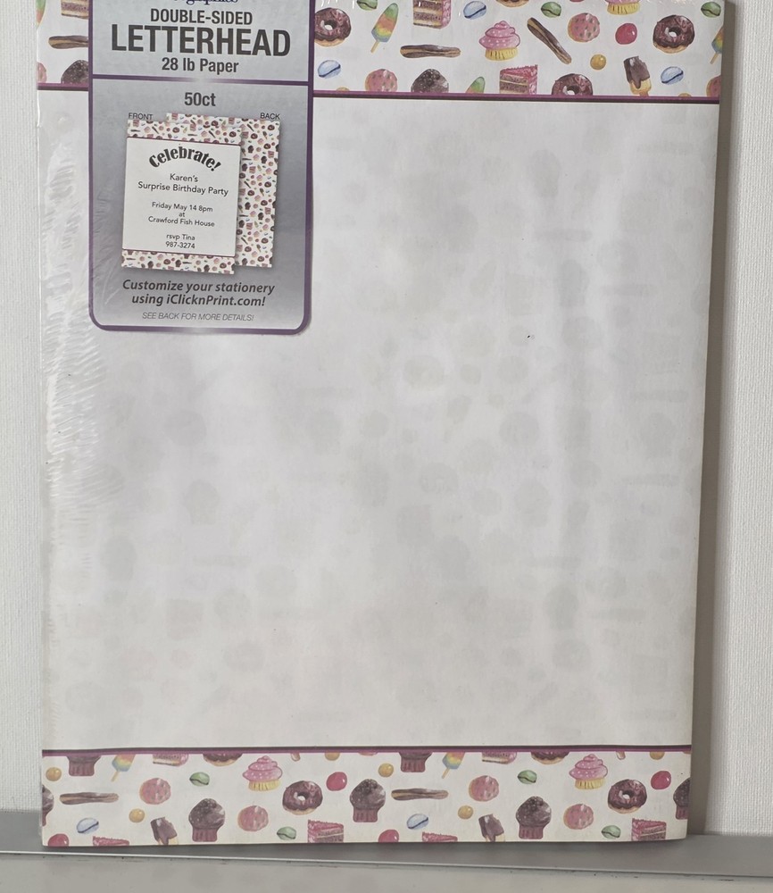 Double Sided Computer Printer Paper  Cupcakes Donuts White DIY New 50ct