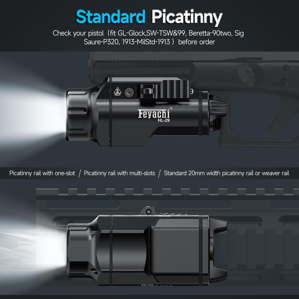 Feyachi Tactical Flashlight - 1500 Lumens Rail Mounted Flashlight, with 5 Interc