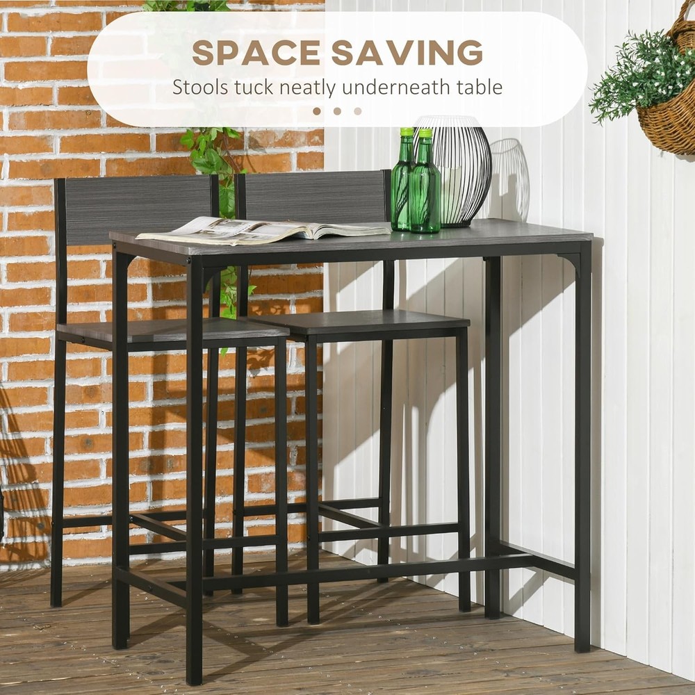 3 Piece Bar Table & Chairs Industrial Dining Table Set 2 Counter Height Kitchen