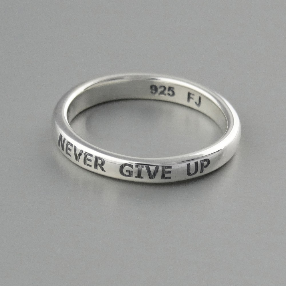 Never Give Up Ring - 925 Sterling Silver-Affirmation Stackable Band Motivational