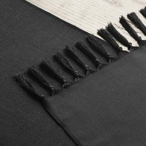 Tassel Table Runner, Halloween Linen Blend 13" x 72", Table Runner Black