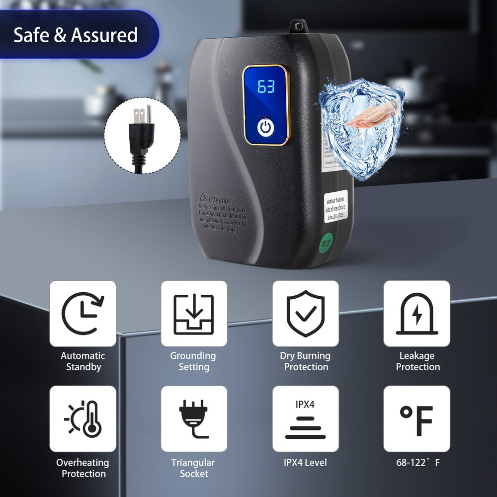 Electric Water Heater Small Instant Hot Water Heater Under Sink Plug in Tankless