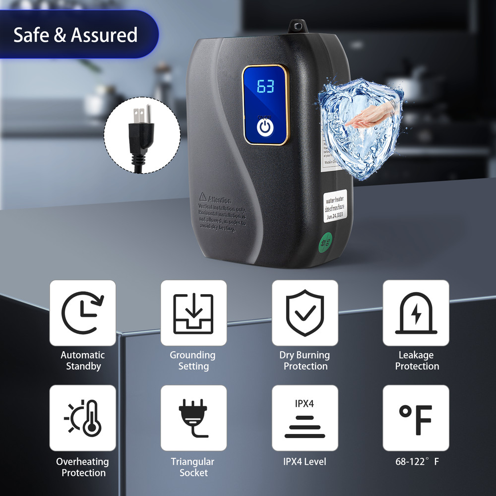 Tankless Electric Hot Water Heater 3000W  Heating Mini Hair Salons Under Sink