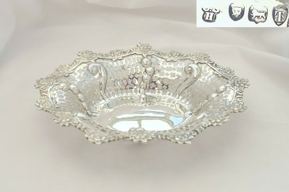 RARE VICTORIAN HM STERLING SILVER PIERCED FRUIT DISH 1894